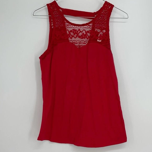 Ambiance Tops - AMBIANCE APPAREL RED LACE TRIM SEMI OPEN BACK TANK TOP LARGE